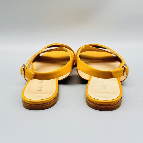Jack Rogers Sandals Women 8 Yellow Leather Slingback Flat Cross Strap Whipstitch - Picture 7 of 13